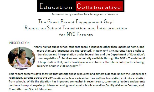 The Great Parent Engagement Gap: Report on School Translation and Interpretation for NYC Parents