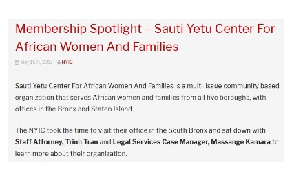 Membership Spotlight – Sauti Yetu Center For African Women And Families